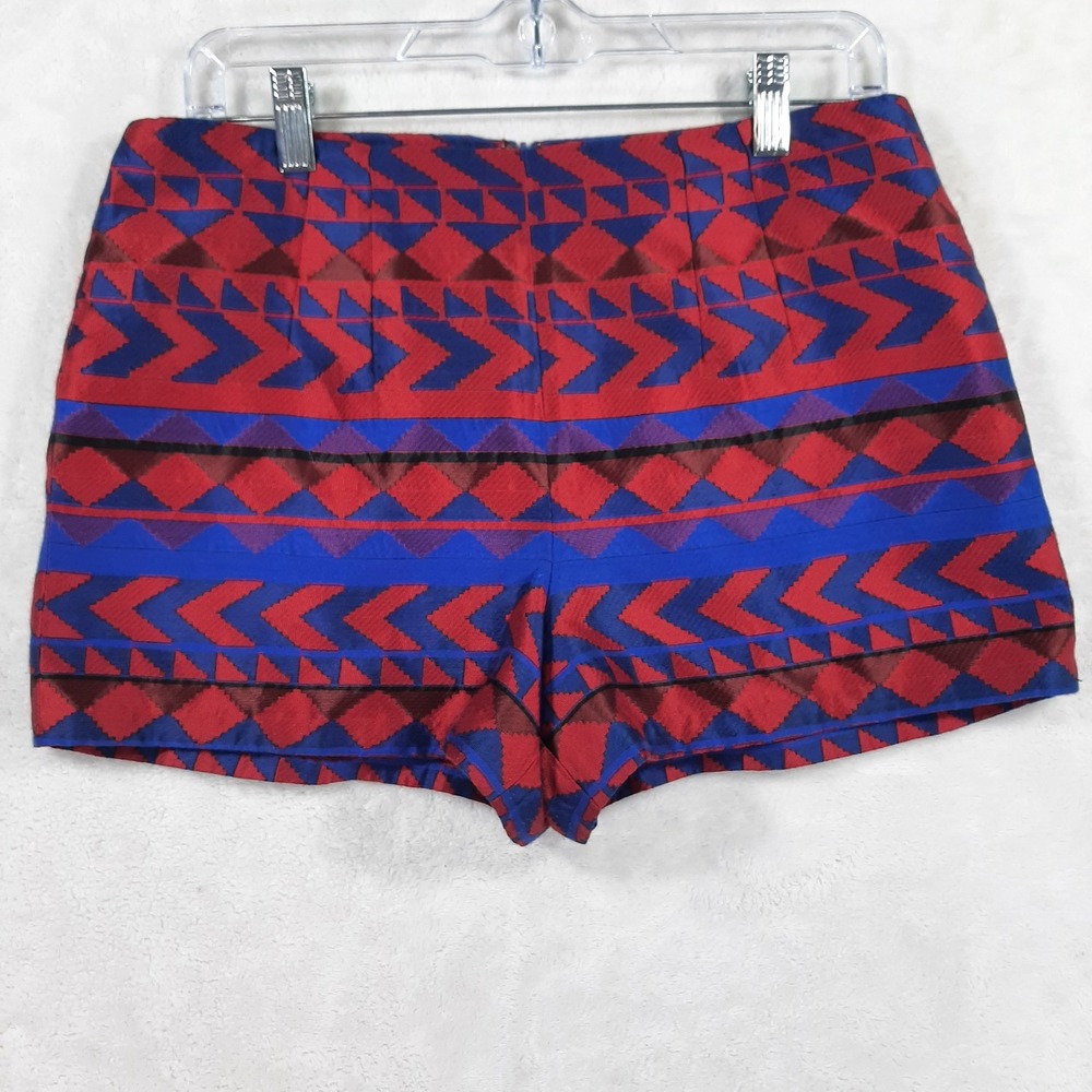 Love‎ 21 Red Blue Geometric Jacquard High Waisted Shorts Womens Med Tribal Boho